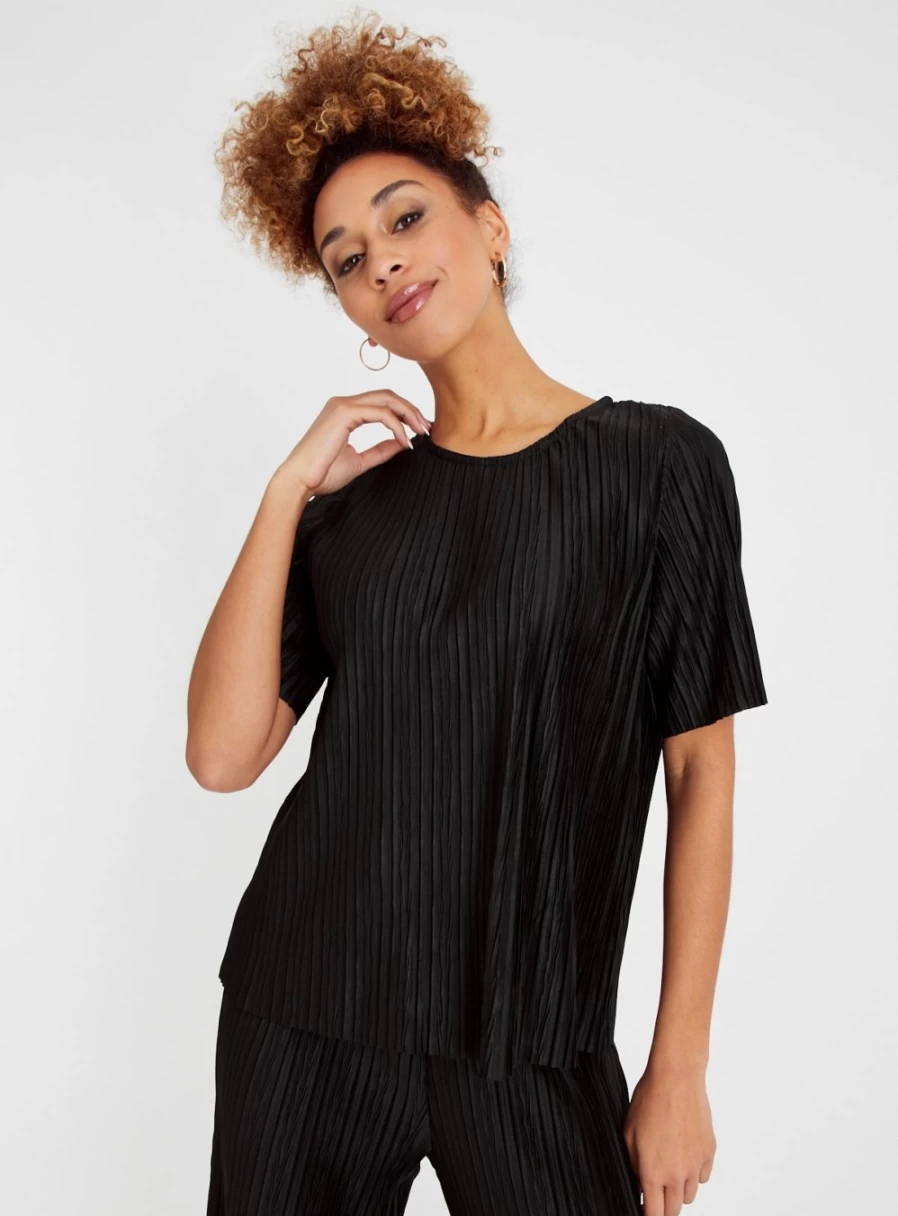 "TU Women's Black Plisse Coordinated Top - Stylish 20s Fashion"