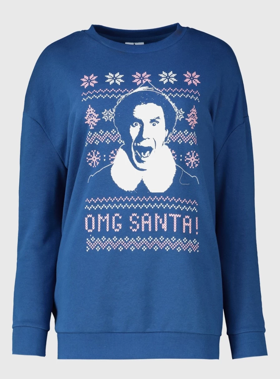 "Tu Women's Christmas Elf Blue Sweatshirt - Festive Holiday Pullover for Women"