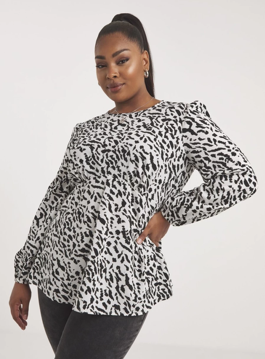 Simply Be Women's Mono Print Long Sleeve A-Line Blouse - Size 14 Floral Tunic Top