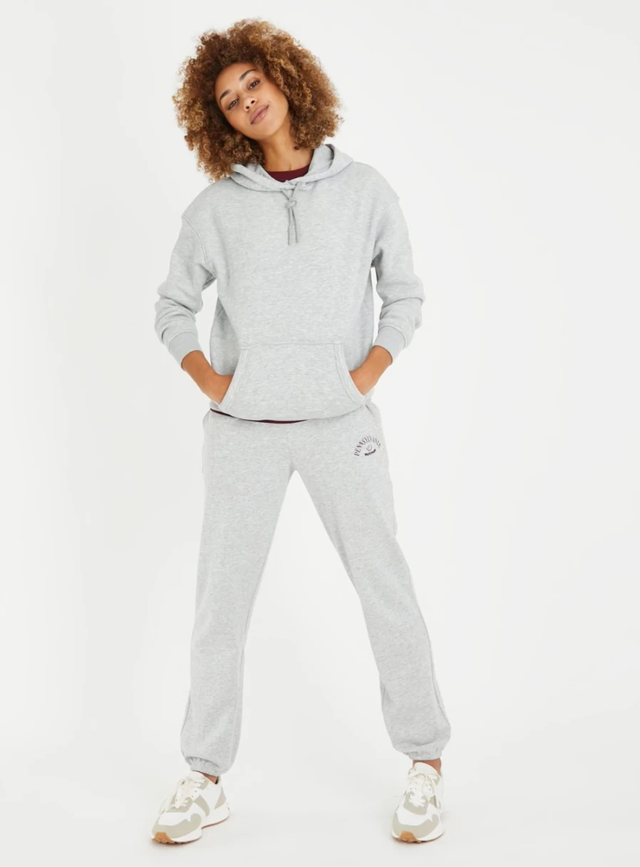 Tu Women's Grey Marl Overhead Hoodie - Soft Casual Pullover with Front Pocket