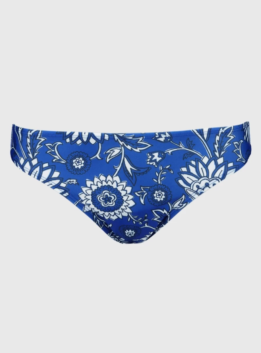 Tu Women's Cobalt Blue Floral Print High-Waisted Bikini Bottoms - Size 22 Classic Swimwear