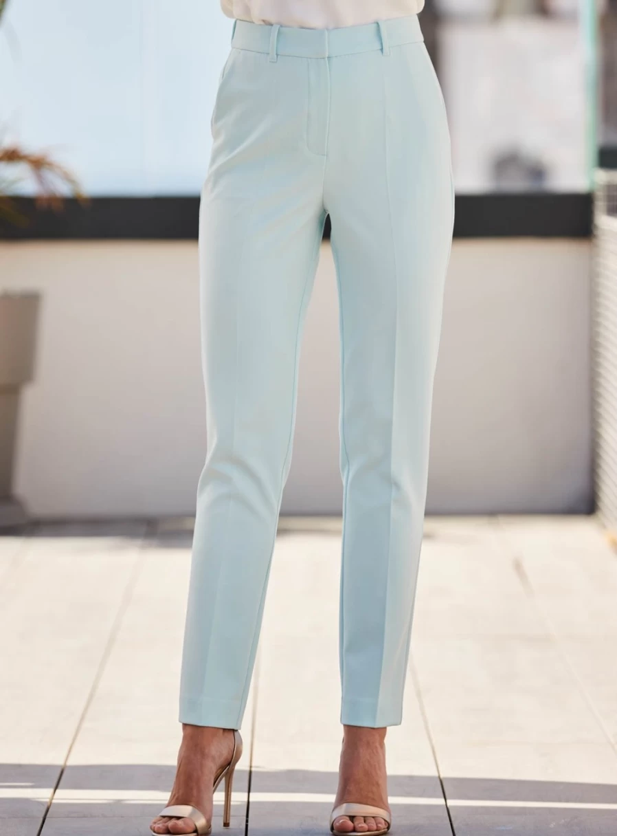 Sosandar Women's Mint Green Tapered Trousers with Pockets - Size 12