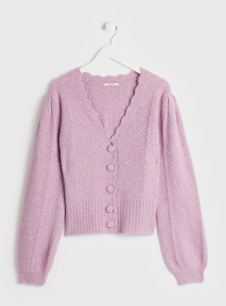 Tu Women's Lilac Scallop Edge Cardigan - Soft Knit Sweater with Feminine Trim