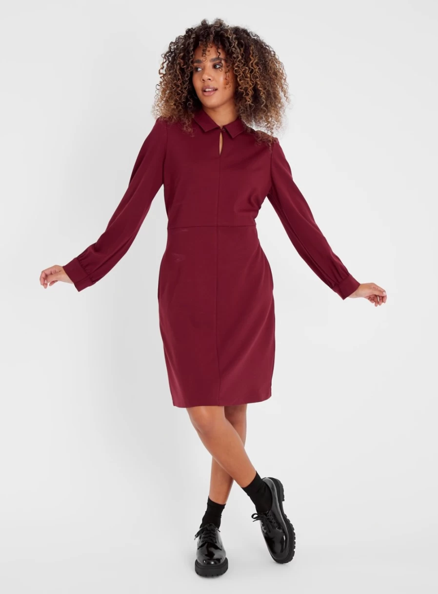 Tu Women's Dark Red Ponte Knit Shift Dress - Size 18 Slim Fit Stretch Comfort