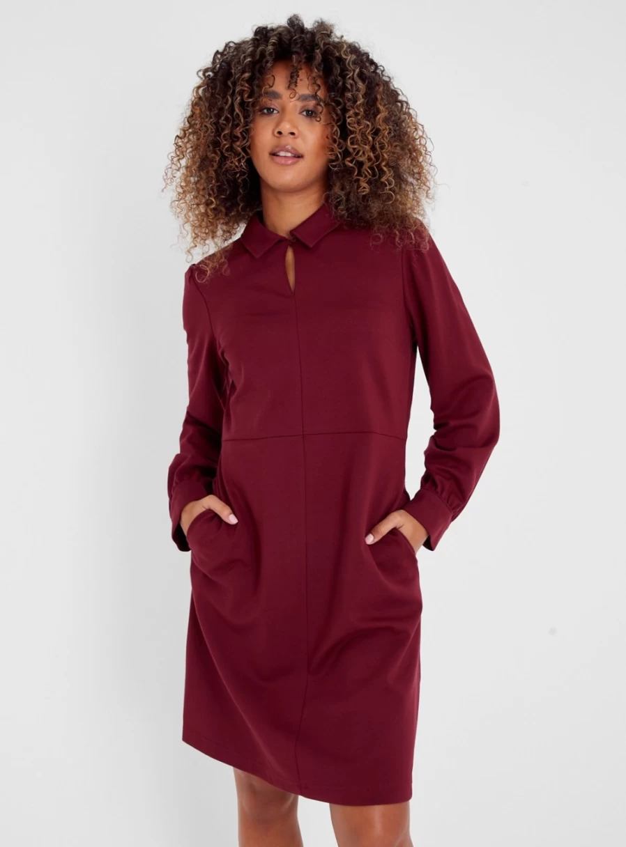Tu Women's Dark Red Ponte Knit Shift Dress - Size 18 Slim Fit Stretch Comfort