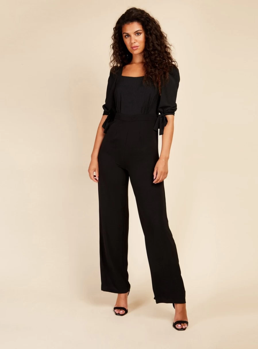 Little Mistress Women's Black Seersucker Jumpsuit - Size 8 | Stylish Summer Romper