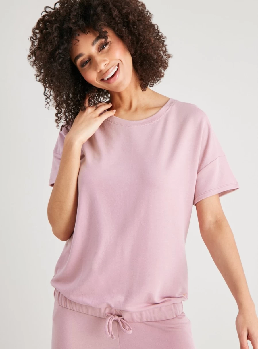 Tu Women's Active Mauve Bubble Hem T-Shirt - Stylish Casual Top for Everyday Wear