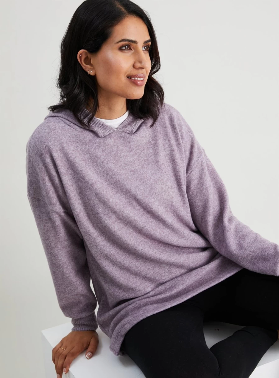 Tu Women's Lilac Longline Soft Touch Hoodie - Cozy Oversized Pullover for Casual Wear