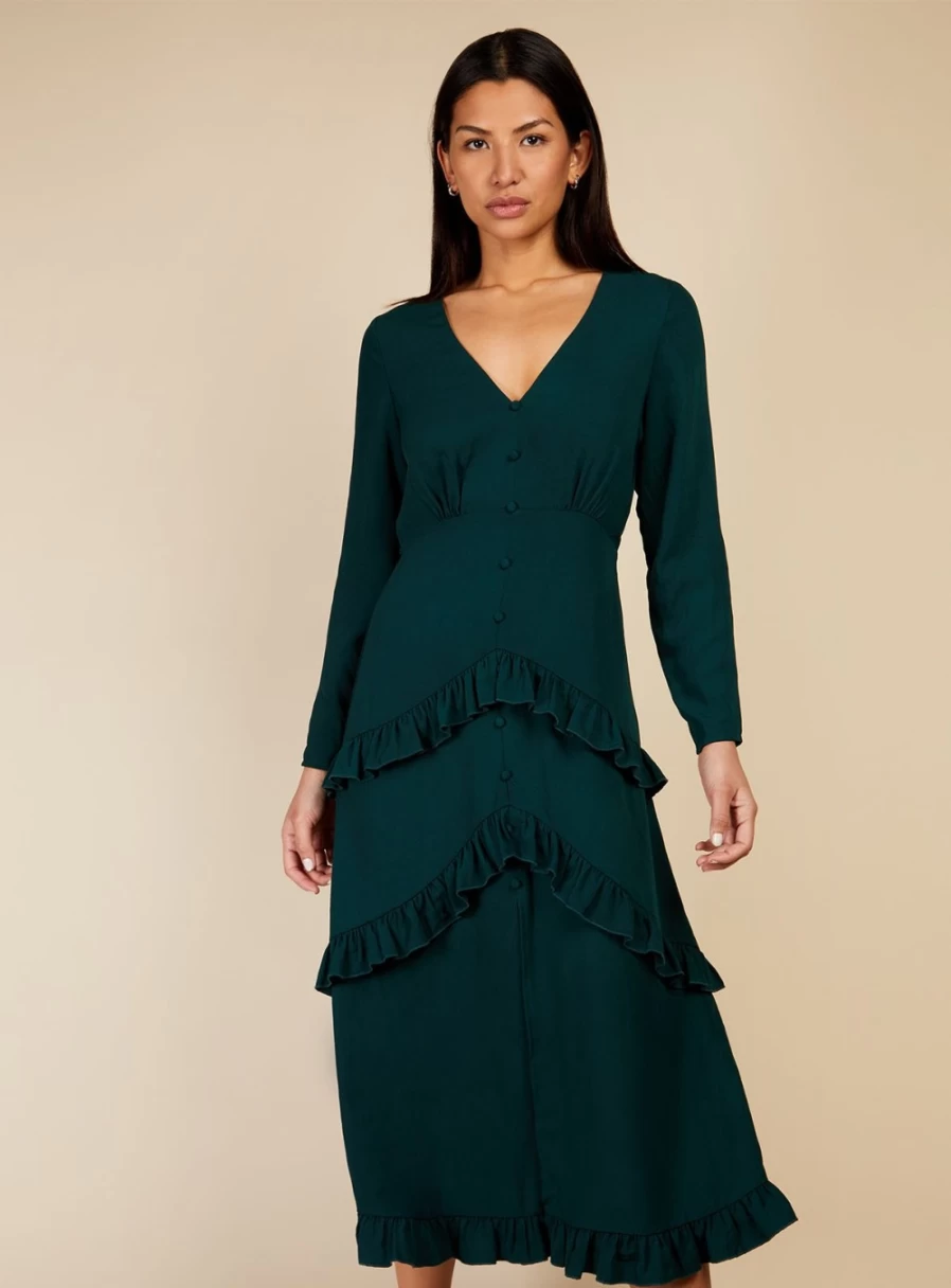 Little Mistress Women's Green Button Detail Midi Dress - Style 14