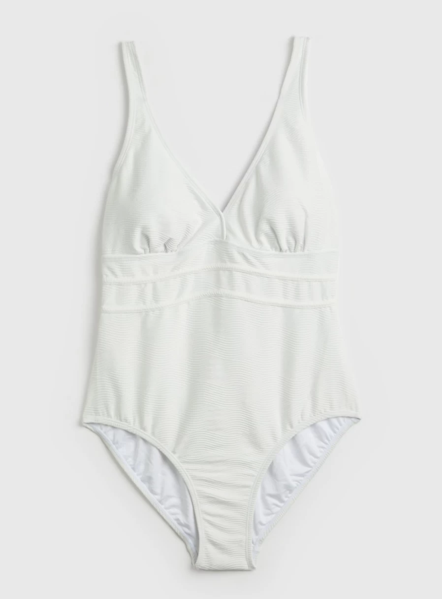 "Tu Women's White Textured Swimsuit - Stylish One-Piece Bathing Suit for Summer"