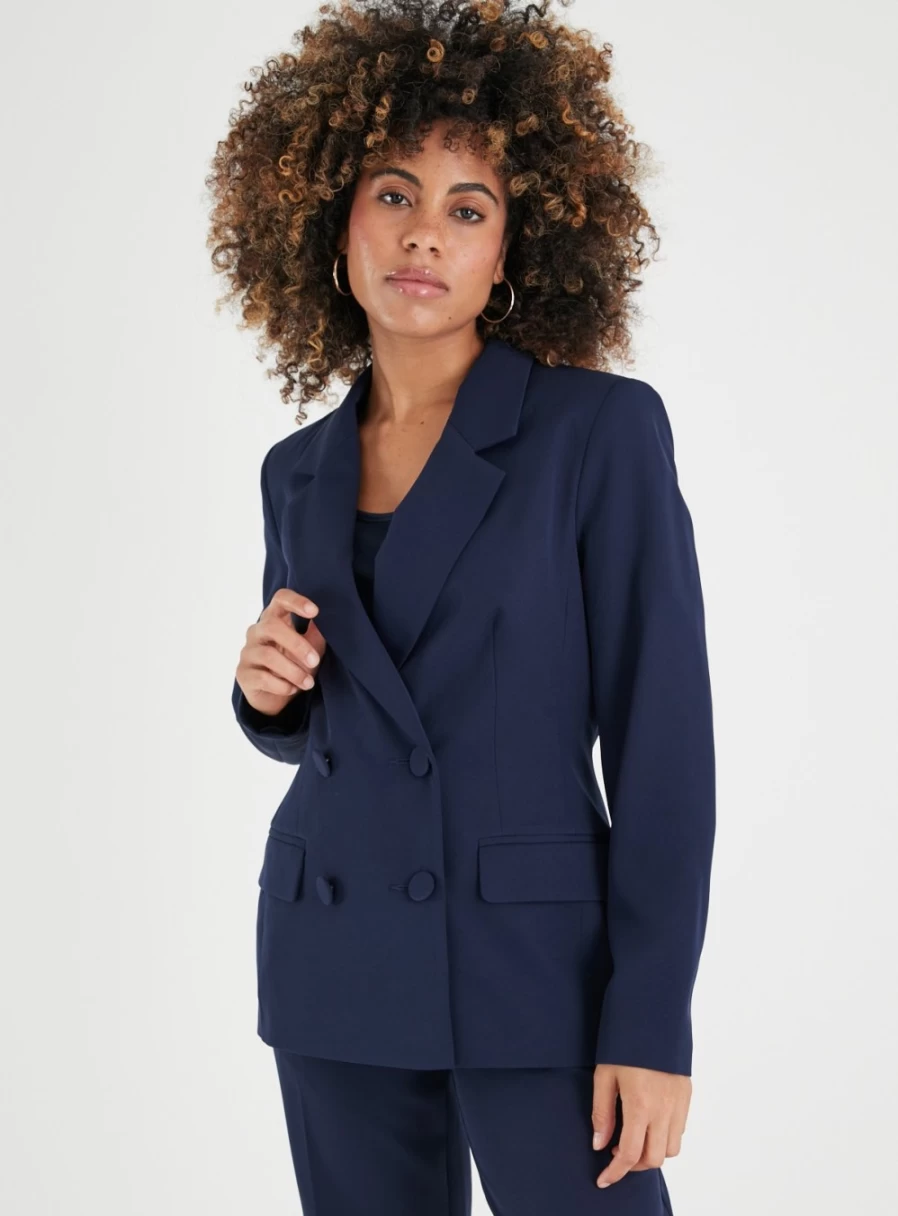 Tu Women's Petite Navy Double Breasted Blazer - Size 12 Coordinated Jacket