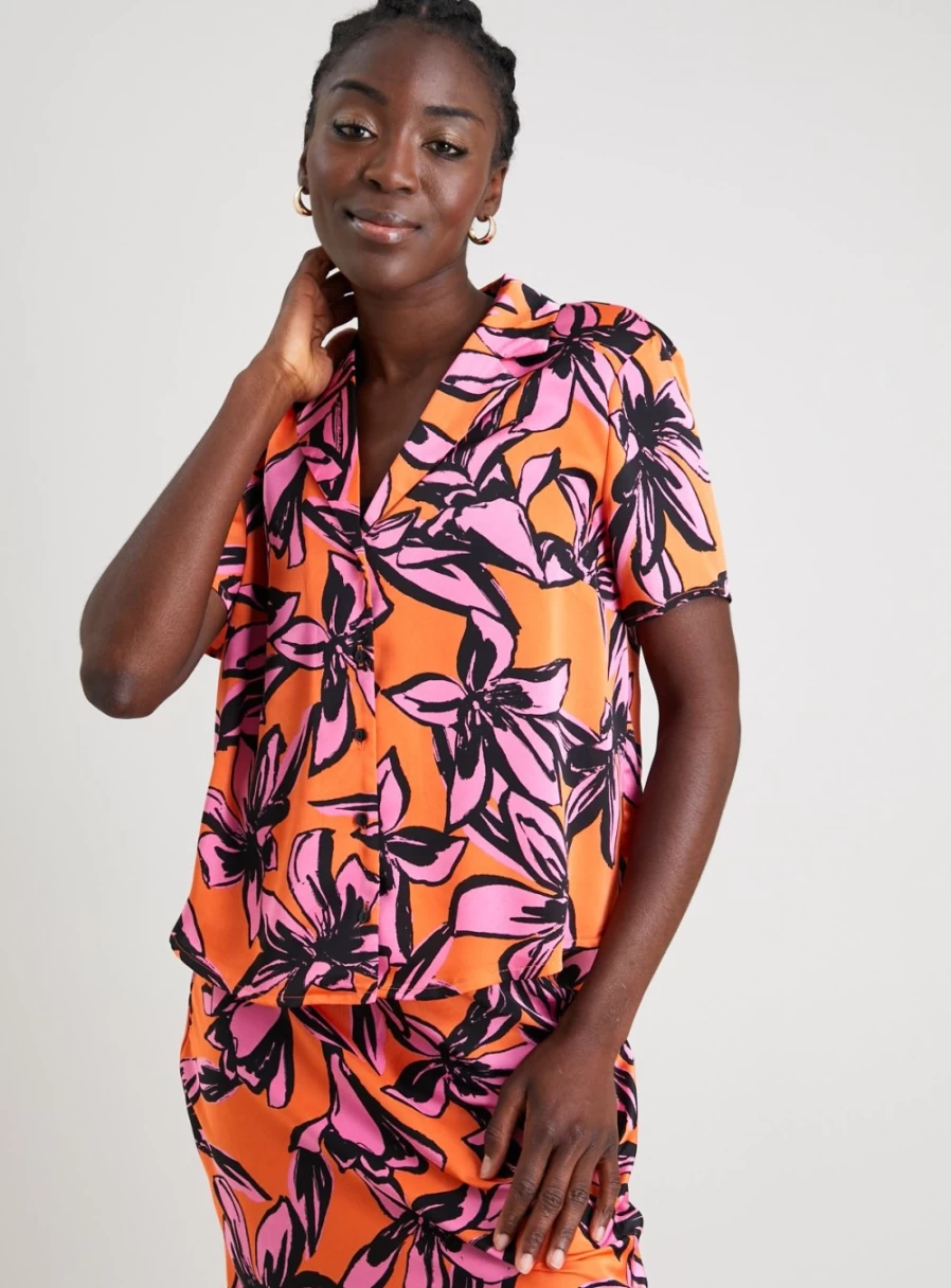"Tu Women's Orange Tropical Print Coordinated Shirt - Size 14"