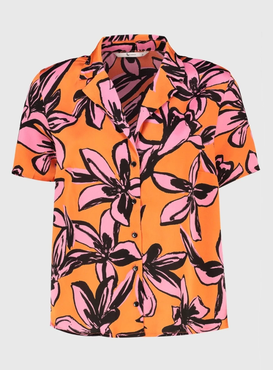 "Tu Women's Orange Tropical Print Coordinated Shirt - Size 14"