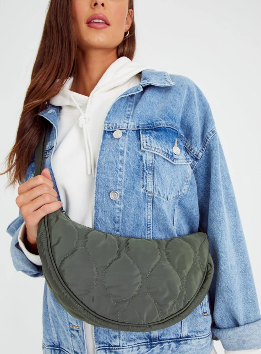 "Tu Women's Khaki Half Moon Quilted Crossbody Bag - One Size"