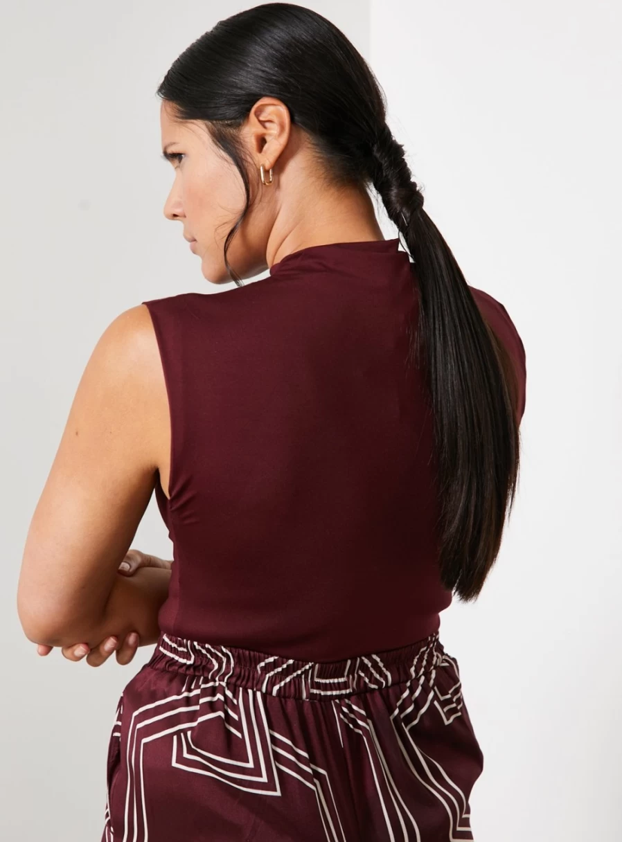 "For All The Love Women's Dark Red High Neck Vest Top - Stylish Sleeveless Casual Wear"