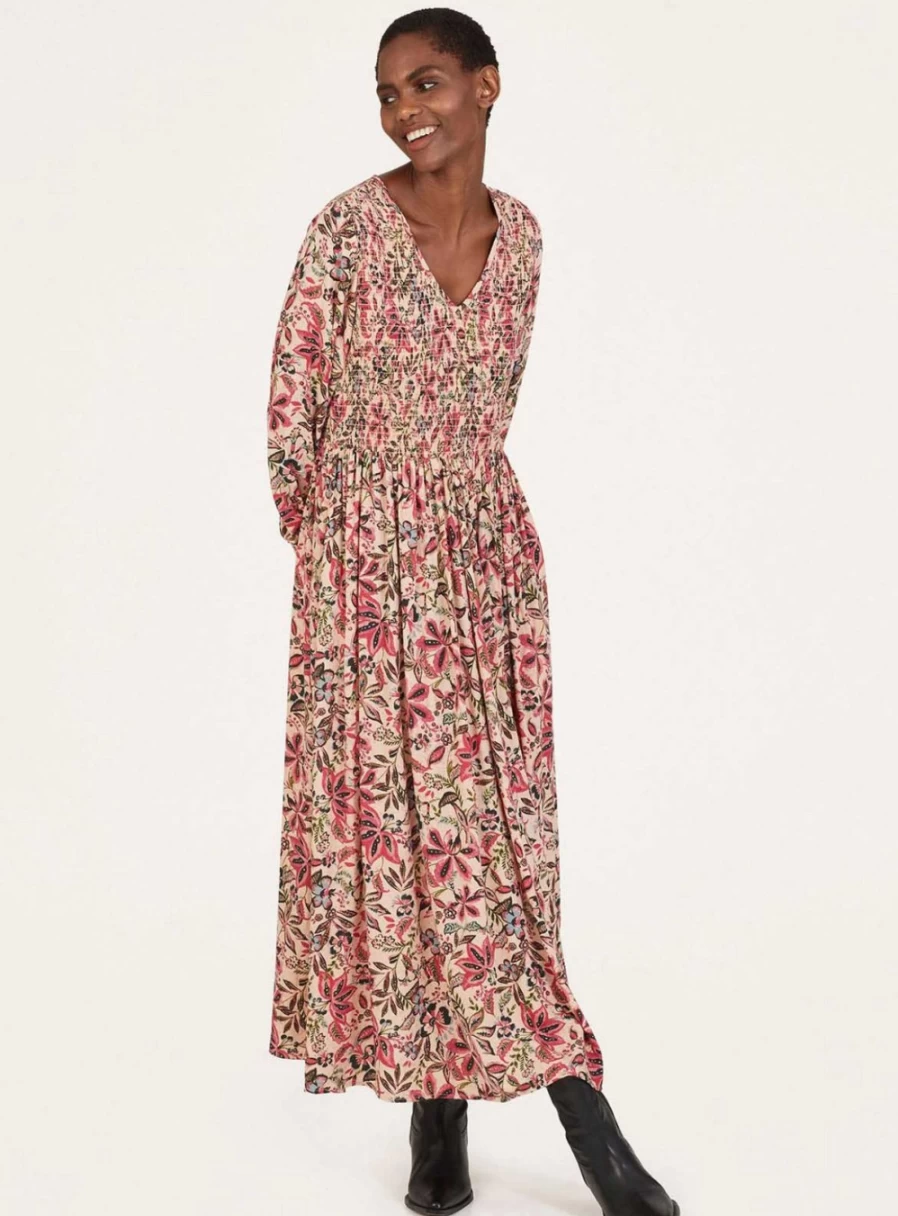Thought Women's Faye Lenzing Ecovero Dobby Shirred Midi Dress - Size 10 | Sustainable Viscose Blend