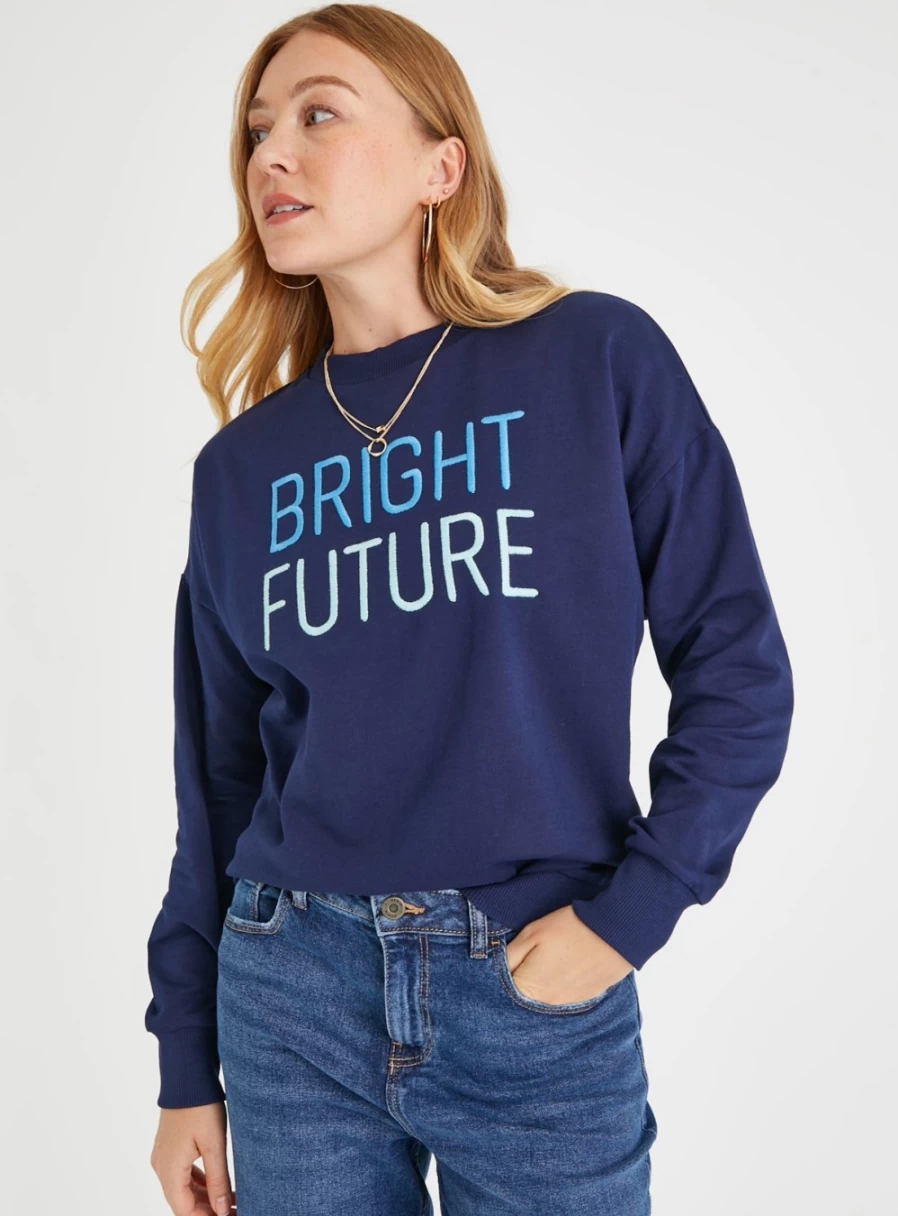 "TU Women's Navy Bright Future Oversized Sweatshirt - XXL Cozy Pullover"