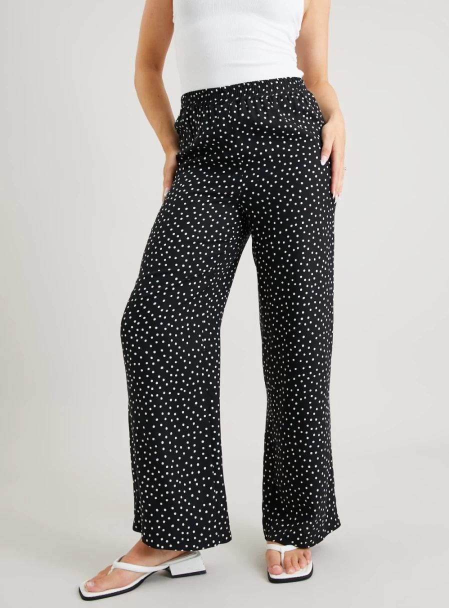 Tu Women's Mono Spot Print Wide Leg Trousers - High Waist Palazzo Pants 16L
