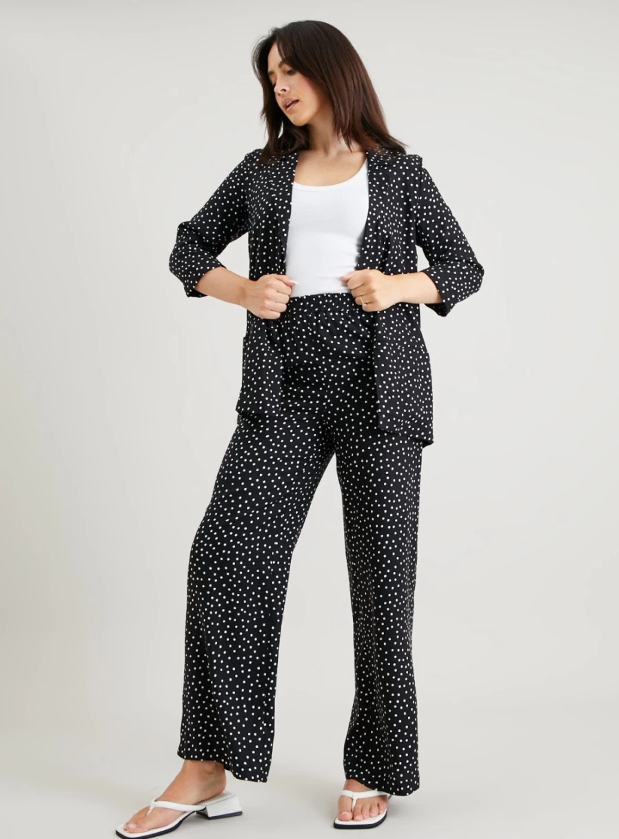 Tu Women's Mono Spot Print Wide Leg Trousers - High Waist Palazzo Pants 16L
