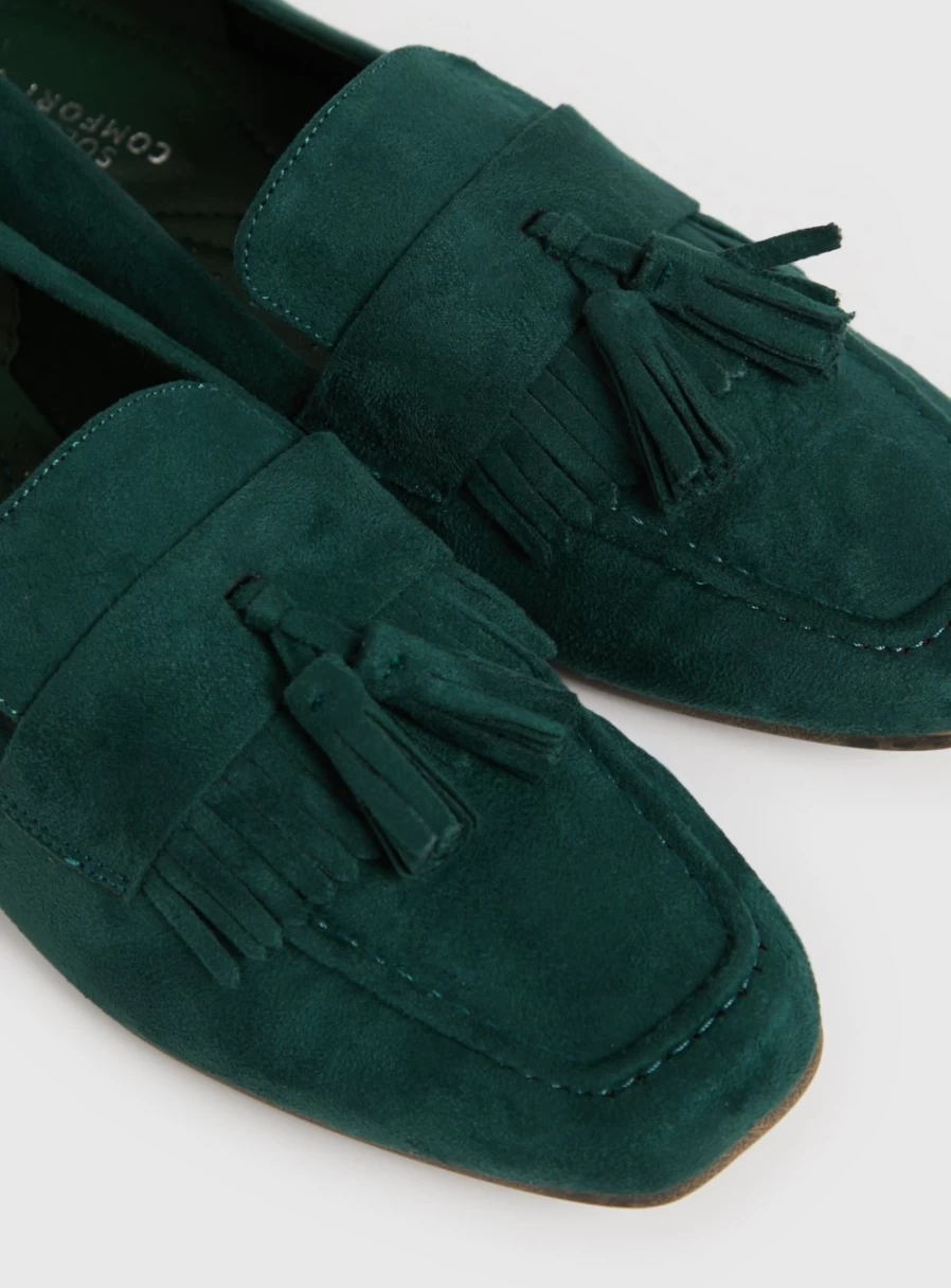 Tu Women's Dark Green Tassel Loafers – Sole Comfort Slip-On Shoes Size 7