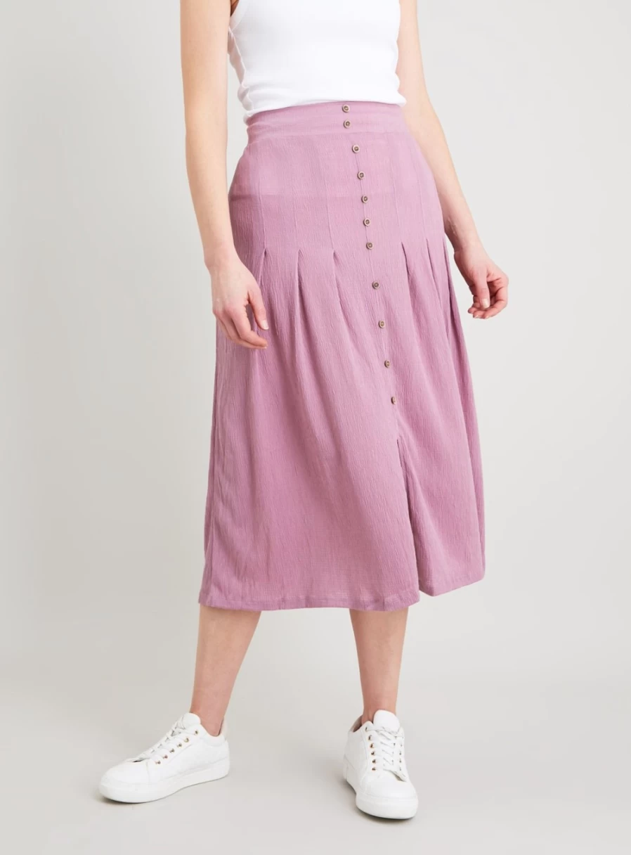 Tu Women's Dusty Pink Crinkle Midi Skirt with Button Detail - Size 14