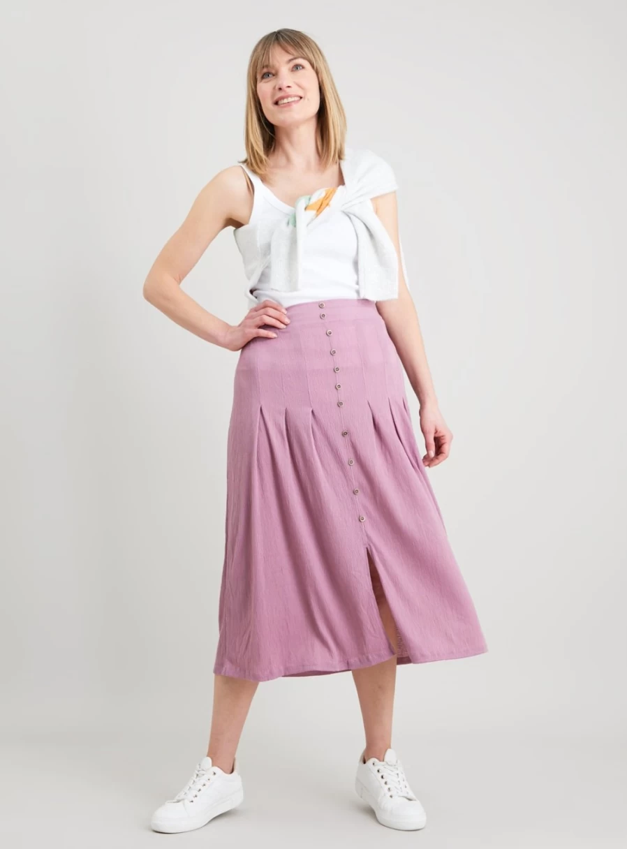 Tu Women's Dusty Pink Crinkle Midi Skirt with Button Detail - Size 14