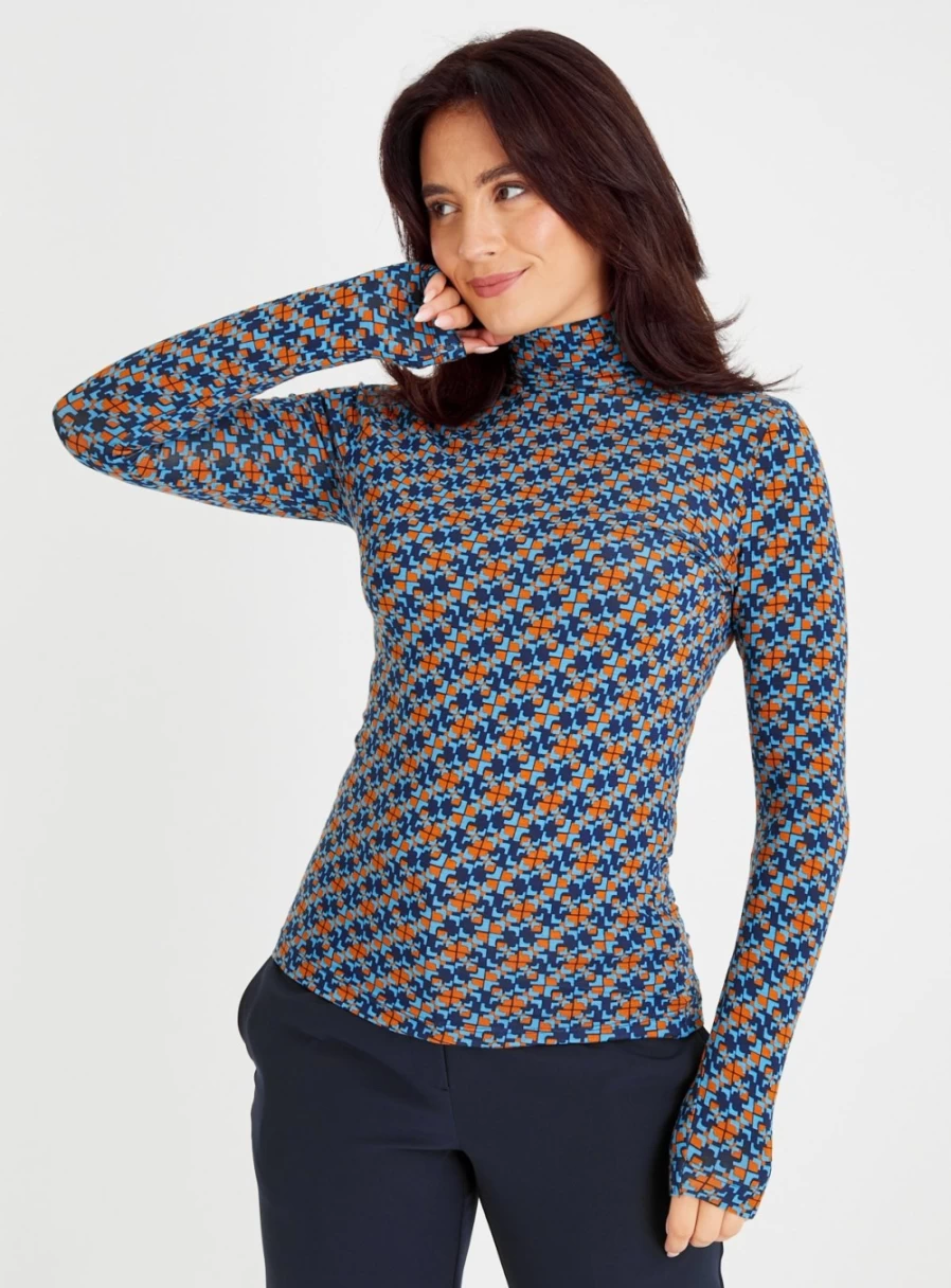 Tu Women's Slim Fit Roll Neck Tile Print Top - Stylish Casual Blouse