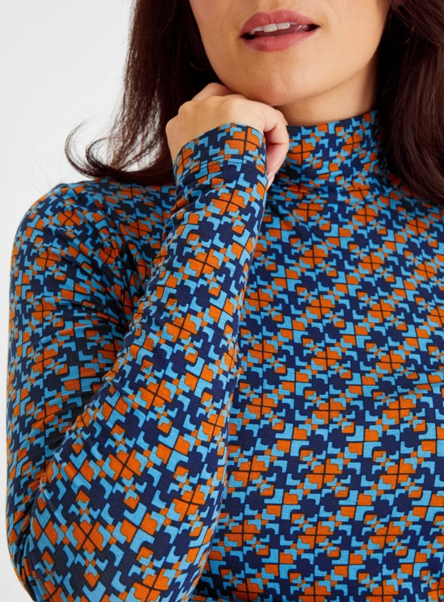 Tu Women's Slim Fit Roll Neck Tile Print Top - Stylish Casual Blouse