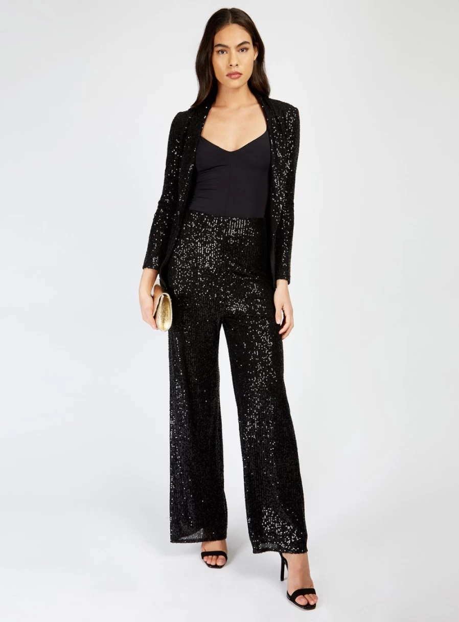 Vogue Williams Women's Black Sequin Trousers - Size 16 Glam Party Pants