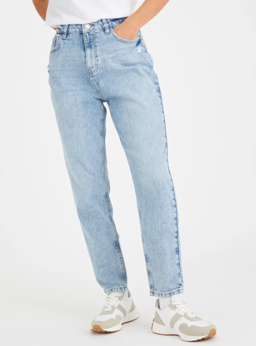 Tu Women's Light Wash Distressed High-Rise Mom Jeans - 16S Vintage Denim Slim Fit Stretch Comfort