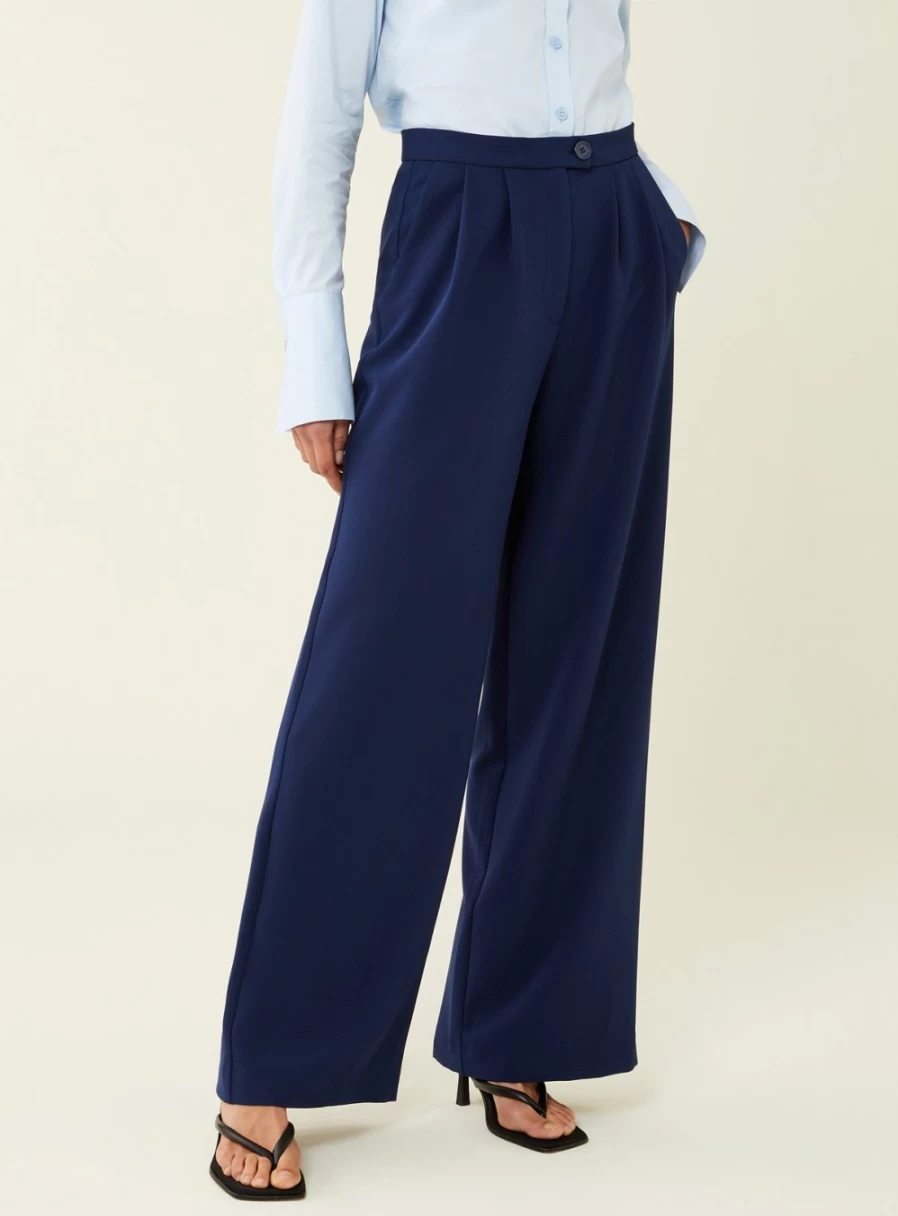 Finery Women's Navy High-Waisted Jeanne Trousers - Size 8 Slim Fit Casual Pants