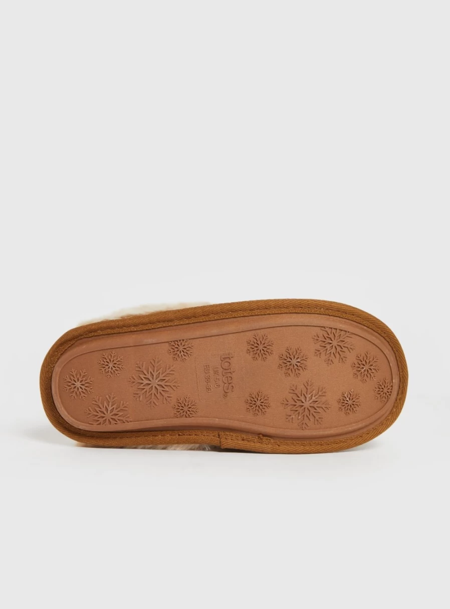 "Totes Women's Tan Suede Mule Slippers with Faux Fur Linings – Cozy House Shoes"