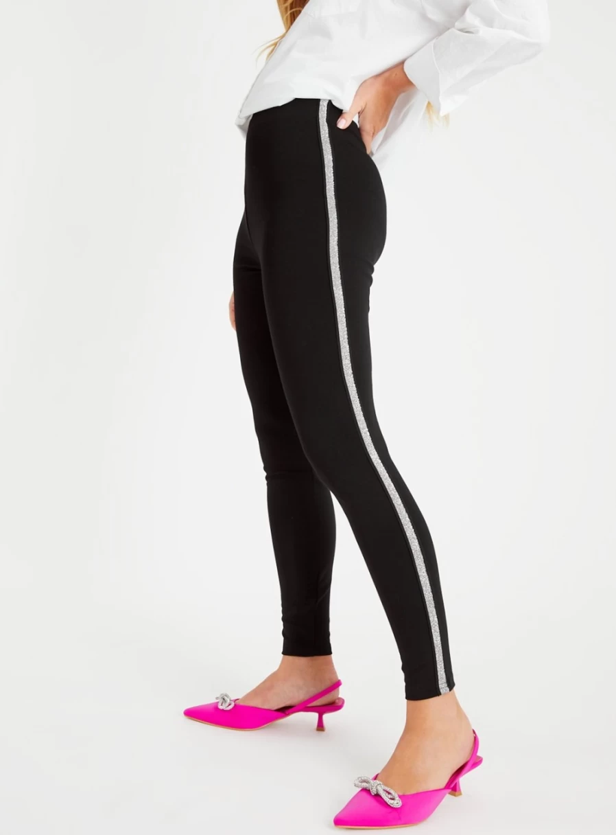 Tu Women's Black Sparkle Stripe Leggings - High Waisted Yoga Pants with Glitter Details for Workout & Casual Wear