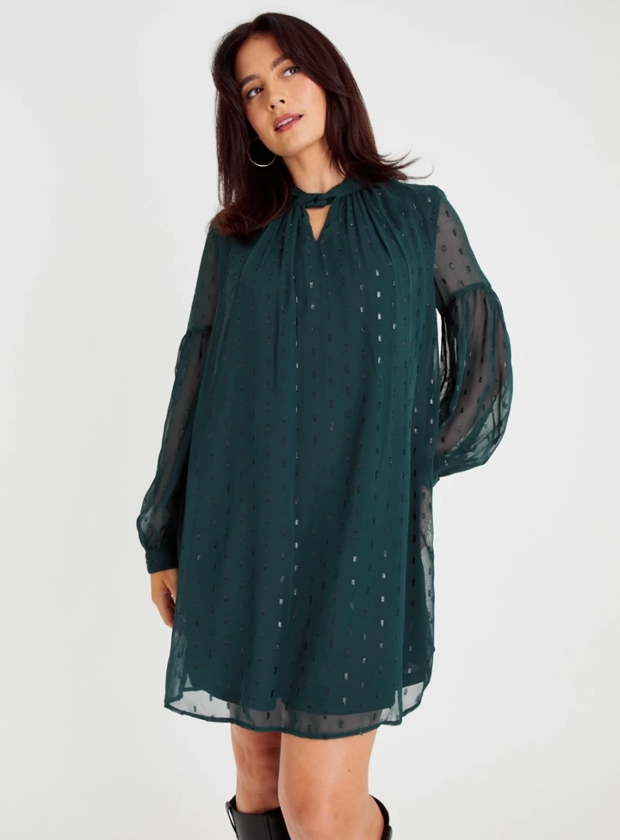 Tu Women's Teal Twist Neck Sparkle Mini Dress - Glitter Party Dress Size 16
