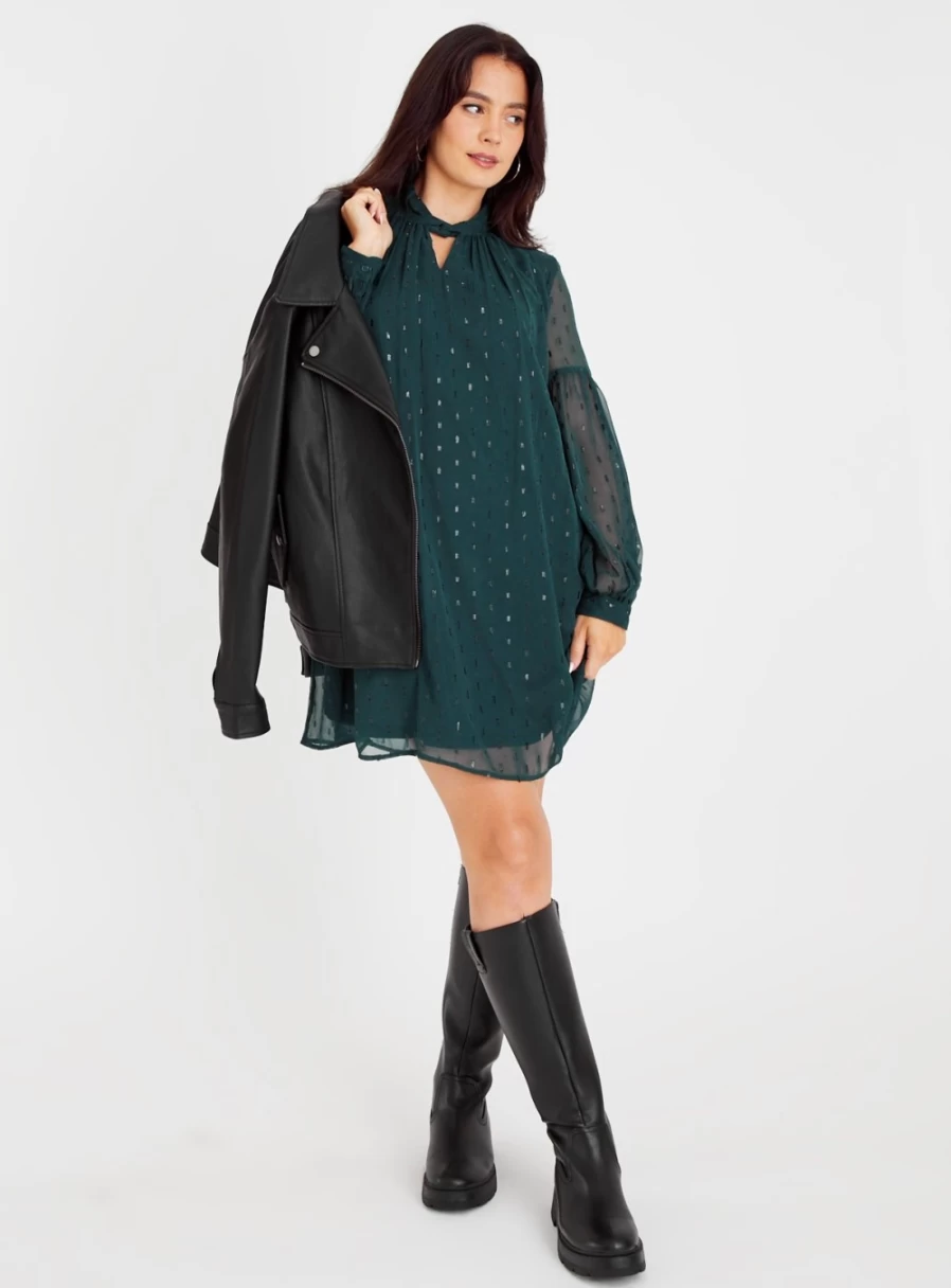 Tu Women's Teal Twist Neck Sparkle Mini Dress - Glitter Party Dress Size 16