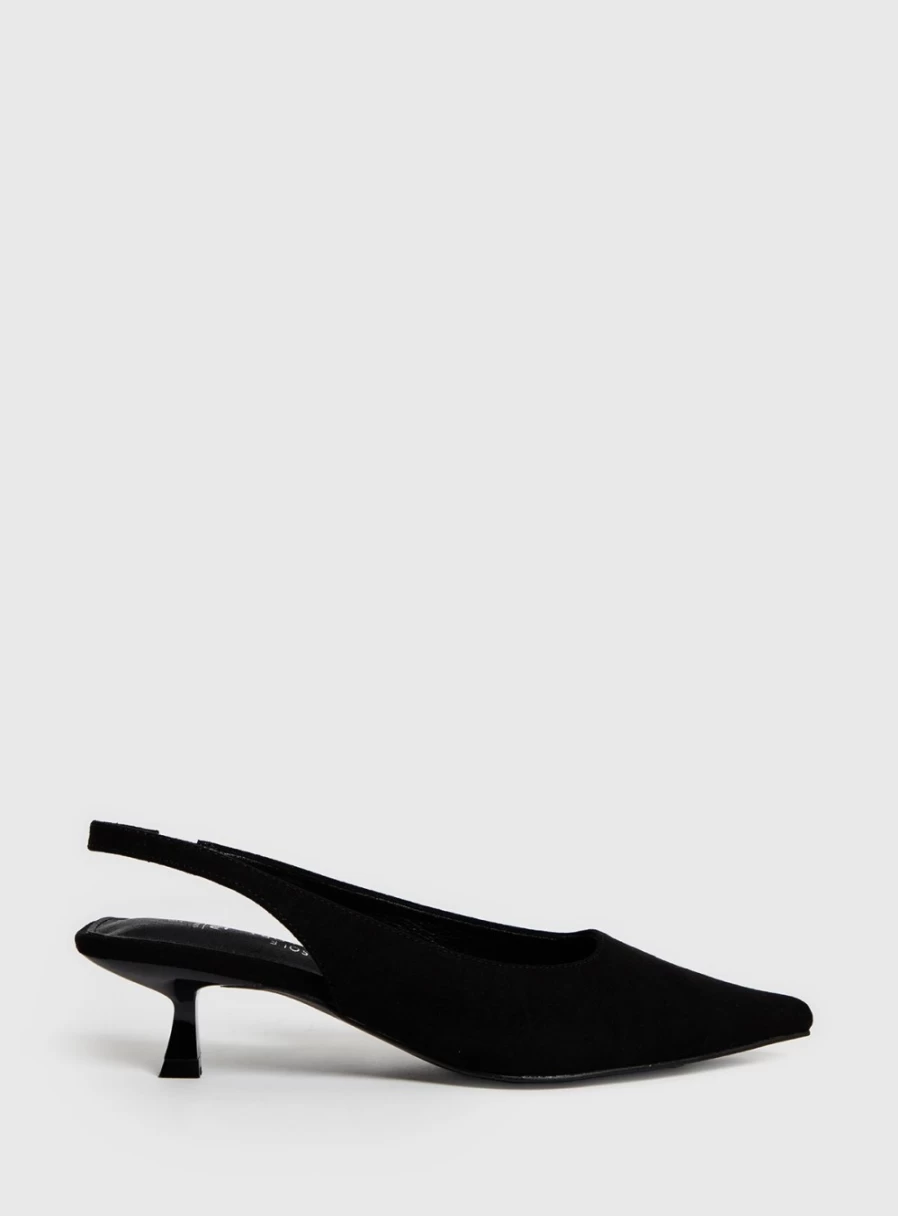 Tu Women's Black Pointed Toe Slingback Kitten Heels - 3 Inch Low Block Heel Pumps