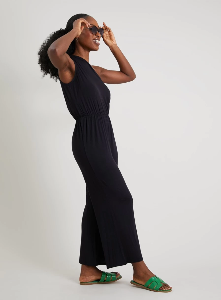 Tu Women's Black One Shoulder Jumpsuit - Stylish Romper for Evening Wear