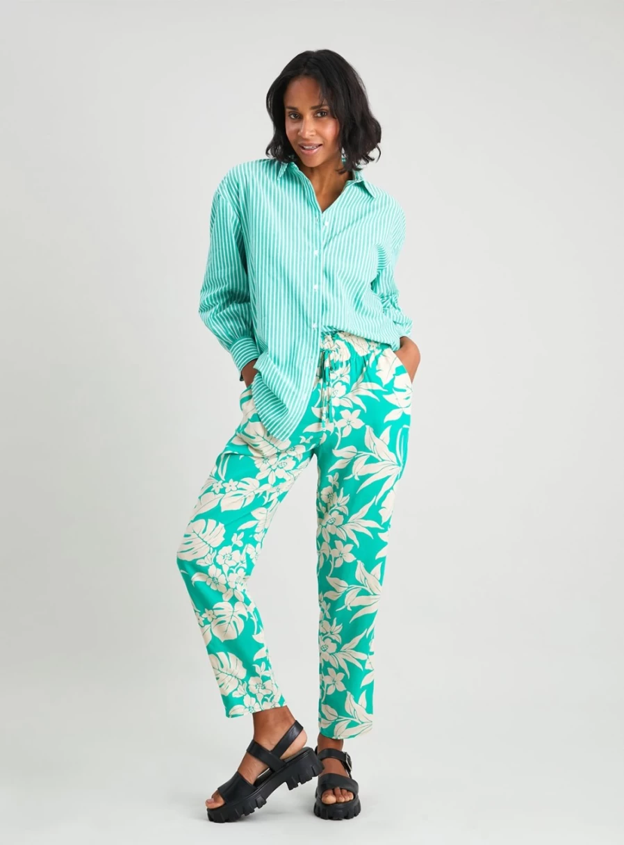 "Tu Women's Green Tropical Print Tapered Trousers - Stylish Casual Pants for Women"