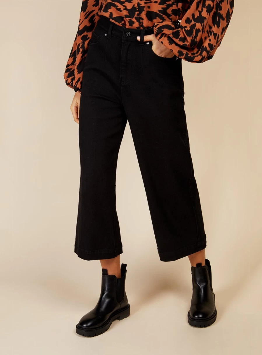 Vogue Williams Women's Black Wide Leg Jeans - Size 12 High Waist Bootcut Denim Pants