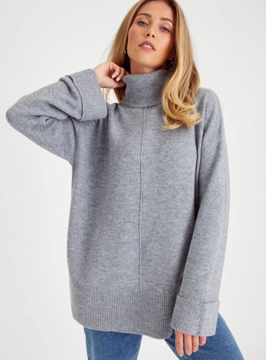 Tu Women's Grey Oversized Roll Neck Jumper - Soft Chunky Knit Sweater 16