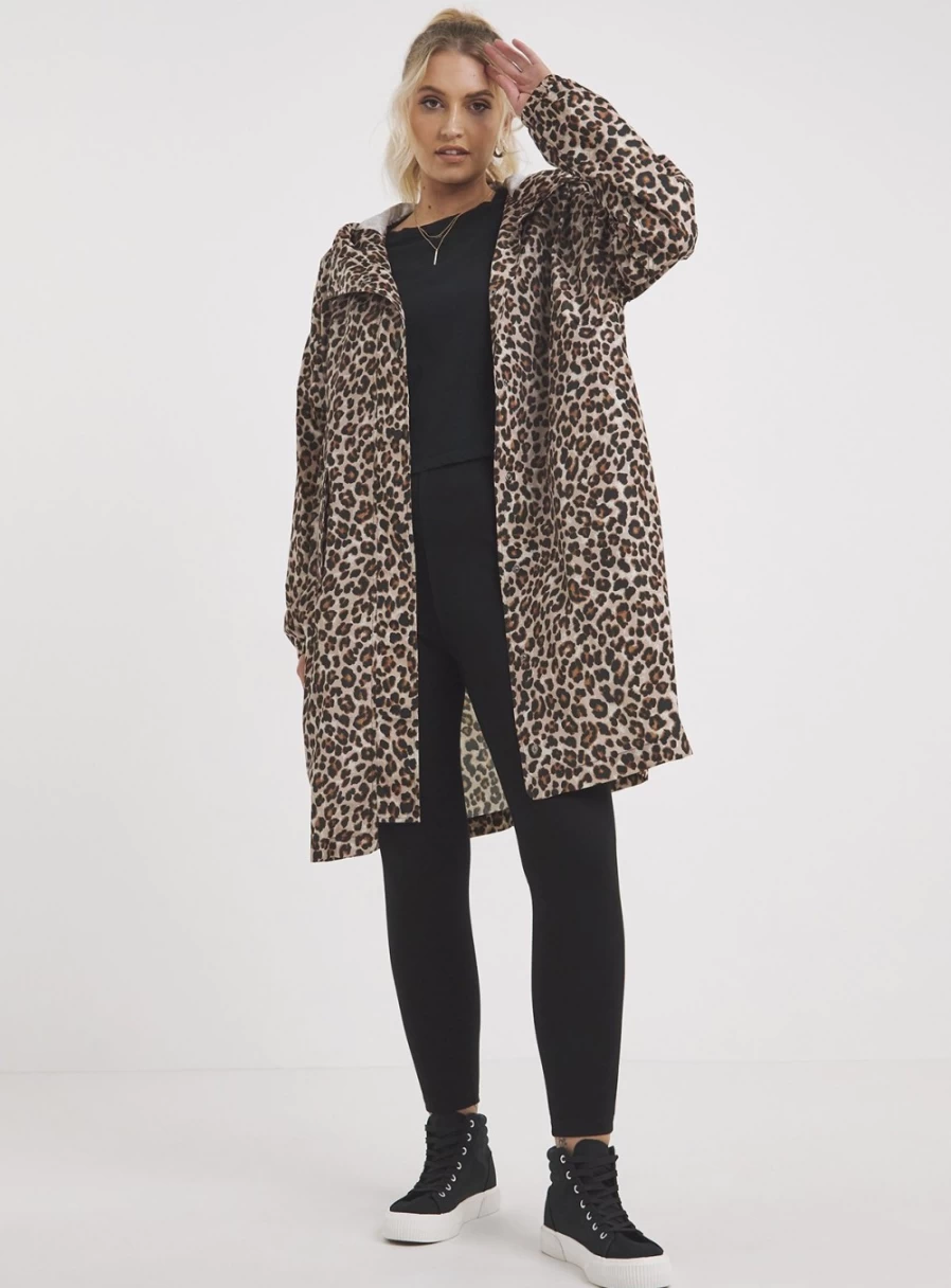 Simply Be Women's Leopard Print Lightweight Waterproof Raincoat - Size 8-10