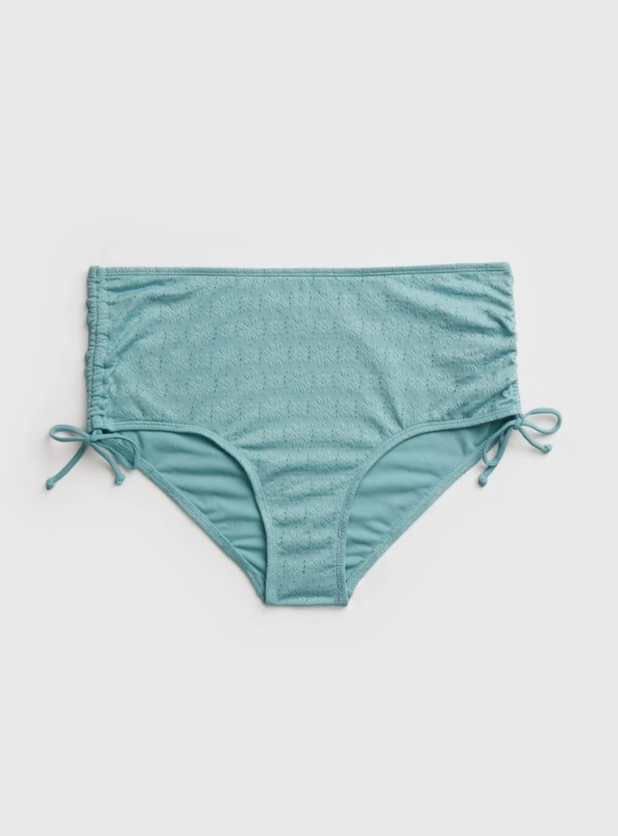 Tu Women's Aqua High Waisted Bikini Bottoms with Broderie Detail & Ruched Design - Size 22 Swimwear