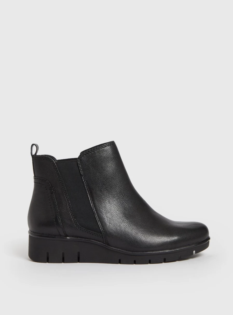 Tu Women's Sole Comfort Black Leather Wide Fit Wedge Boots - Size 4