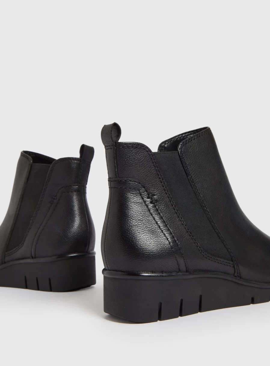 Tu Women's Sole Comfort Black Leather Wide Fit Wedge Boots - Size 4