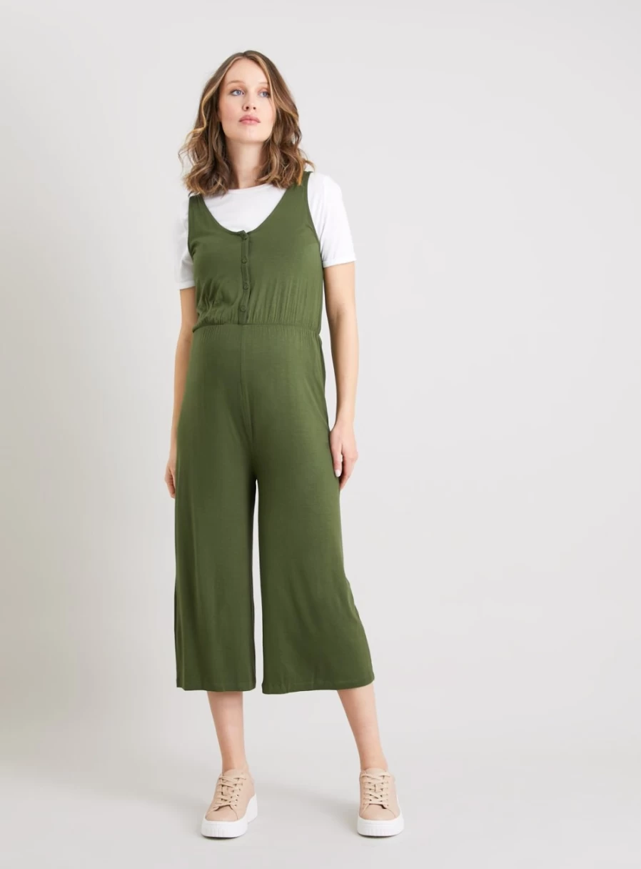 Tu Maternity Women's Khaki Jersey Maternity Jumpsuit - Size 8 | Comfortable Pregnancy Outfit