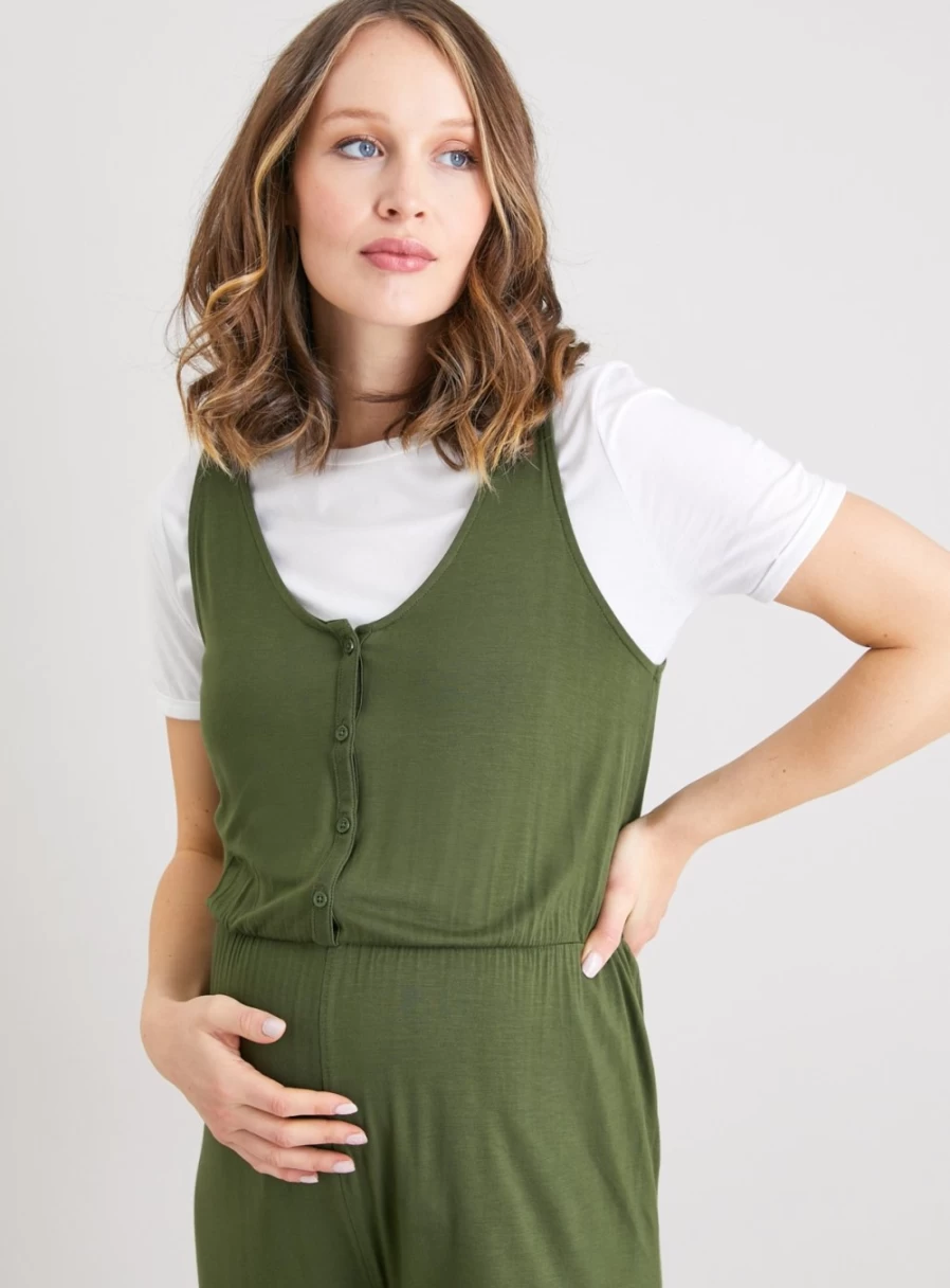 Tu Maternity Women's Khaki Jersey Maternity Jumpsuit - Size 8 | Comfortable Pregnancy Outfit