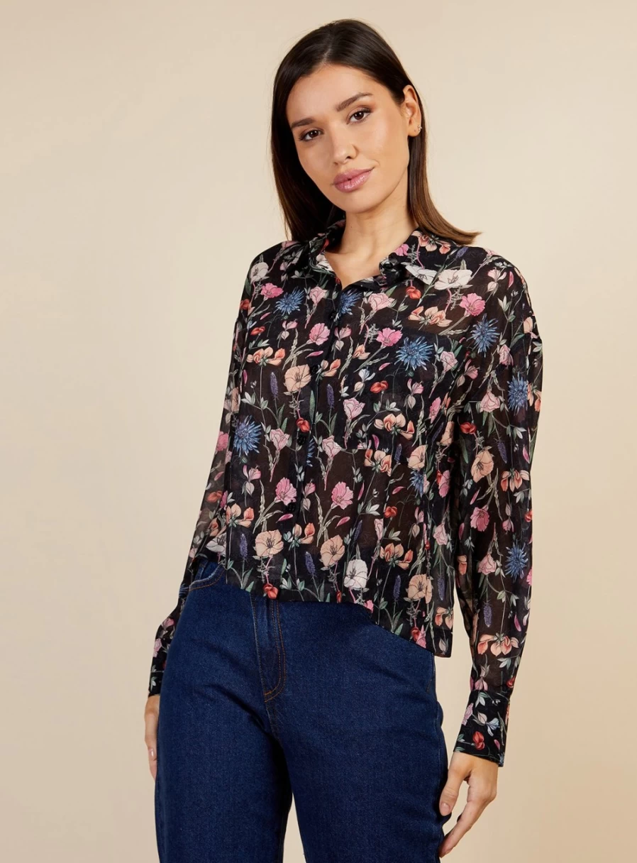 Vogue Williams Women's Floral Print Chiffon Blouse - Elegant Feminine Shirt Top
