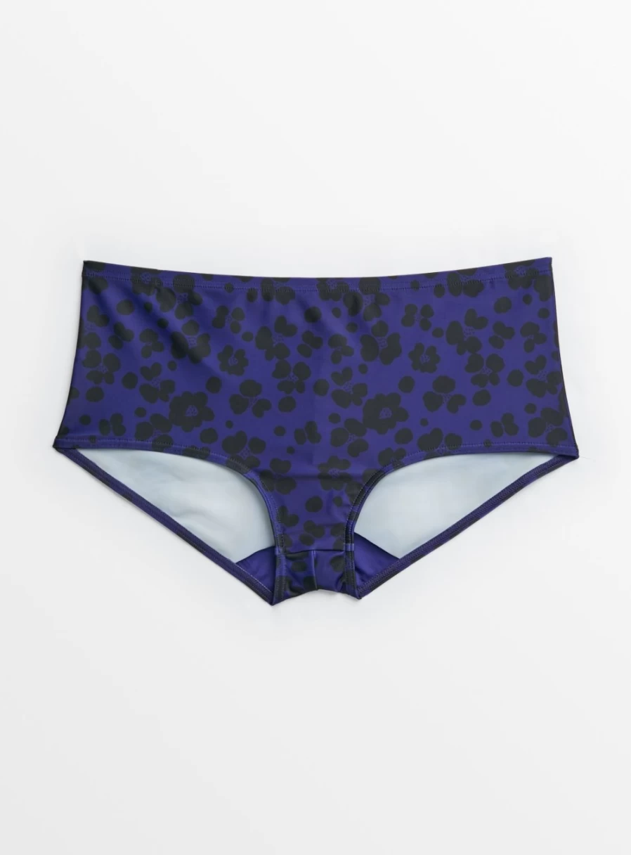 Tu Women's Blue Leopard Print Bikini Bottoms - High Waisted Swim Shorts 16"