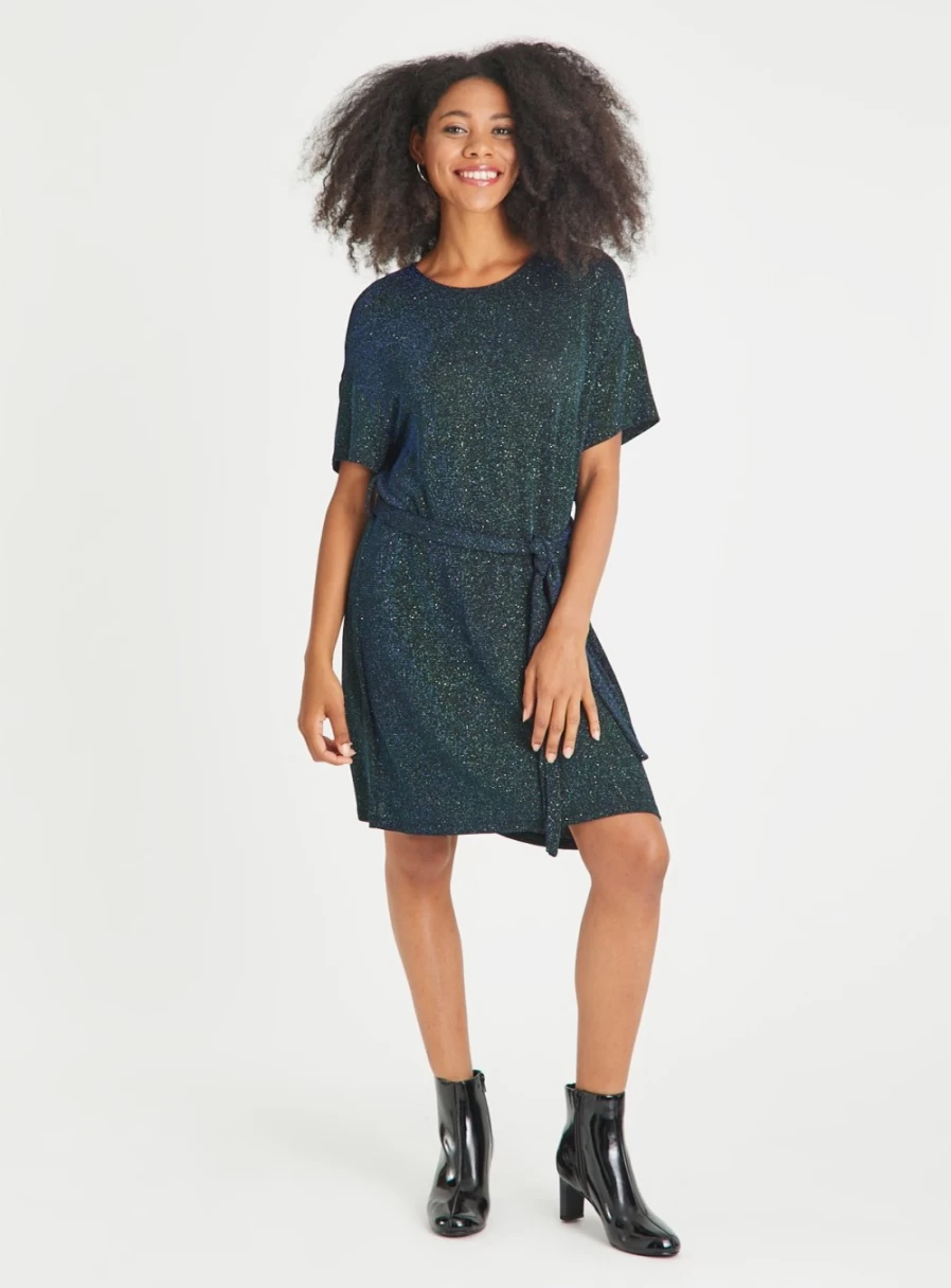 Tu Women's Black Sparkle Jersey T-Shirt Dress - Stylish Glitter Casual Mini Dress Size 12