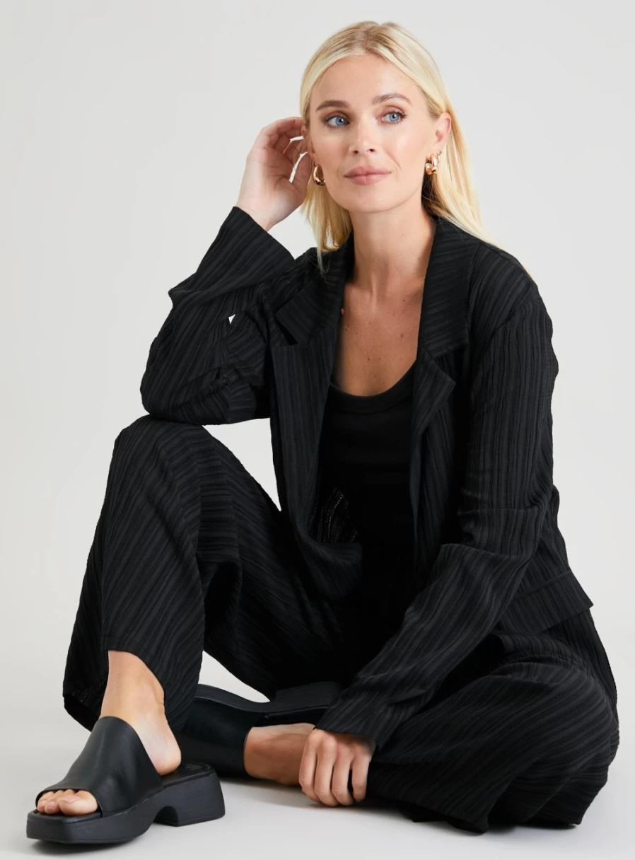 "TU Women's Black Textured Stripe Coordinated Blazer - Stylish Modern Office Jacket"